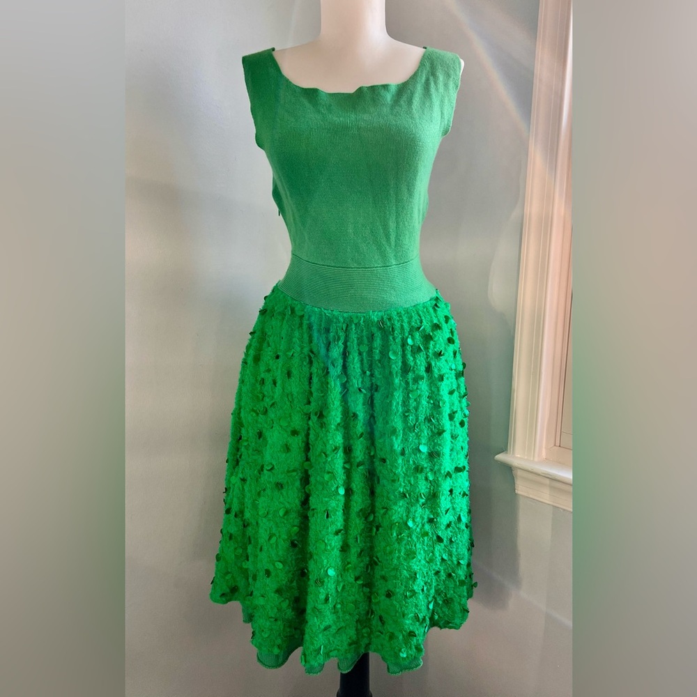 J.Crew Cashmere Dress Green Pailettes Beaded Party  NEW S
